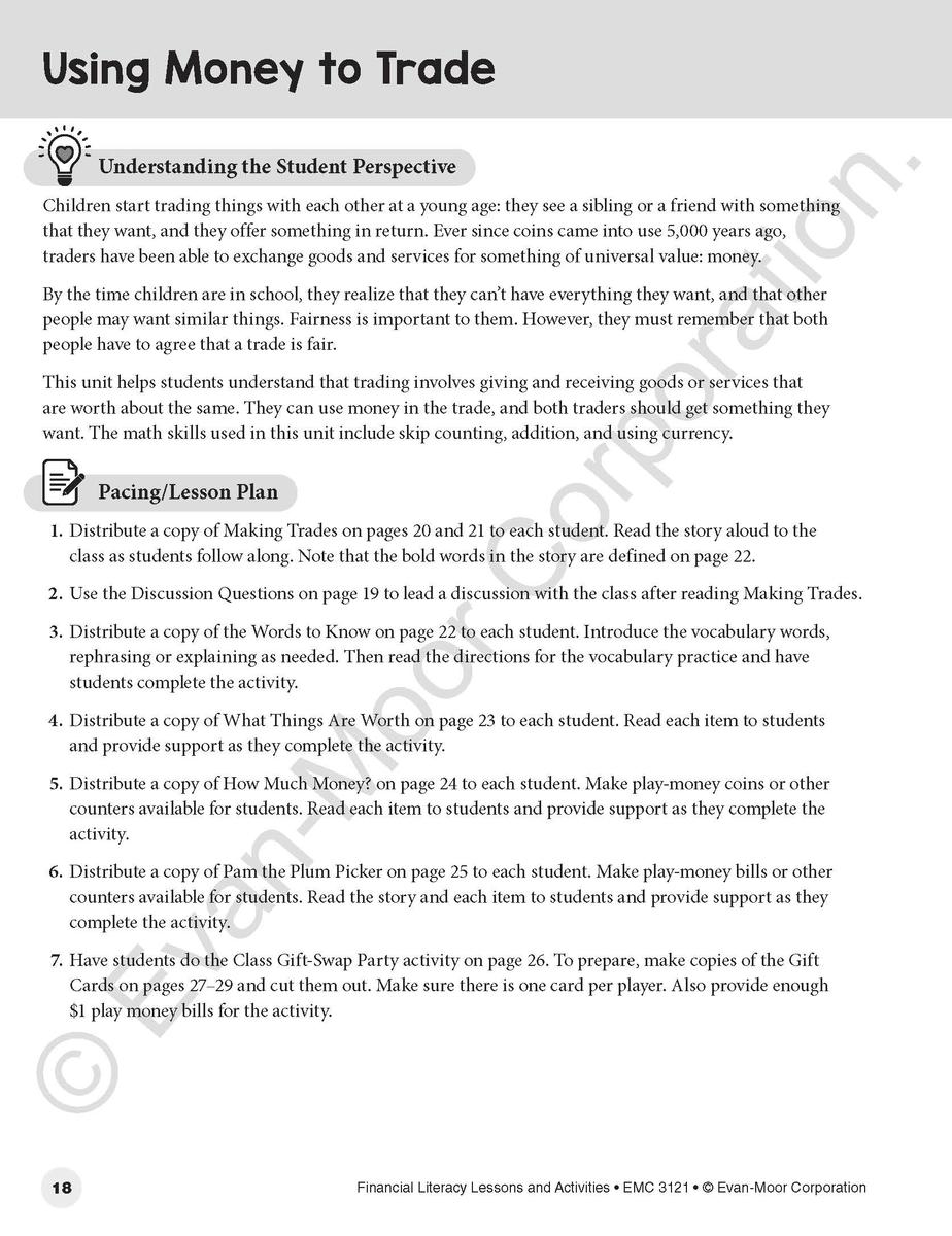 Financial Literacy Lessons and Activities, Grade 1 Teacher Resource