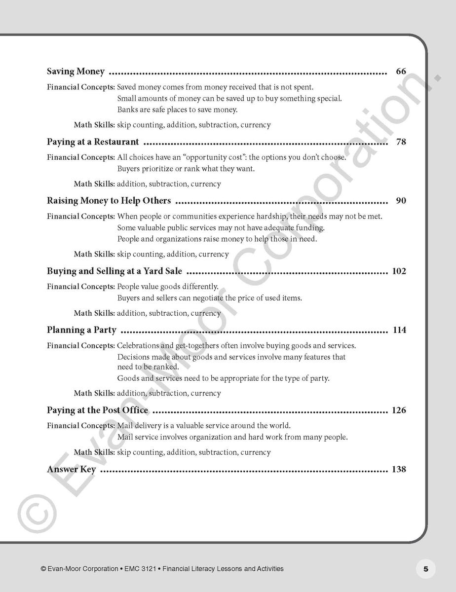 Financial Literacy Lessons and Activities, Grade 1 Teacher Resource