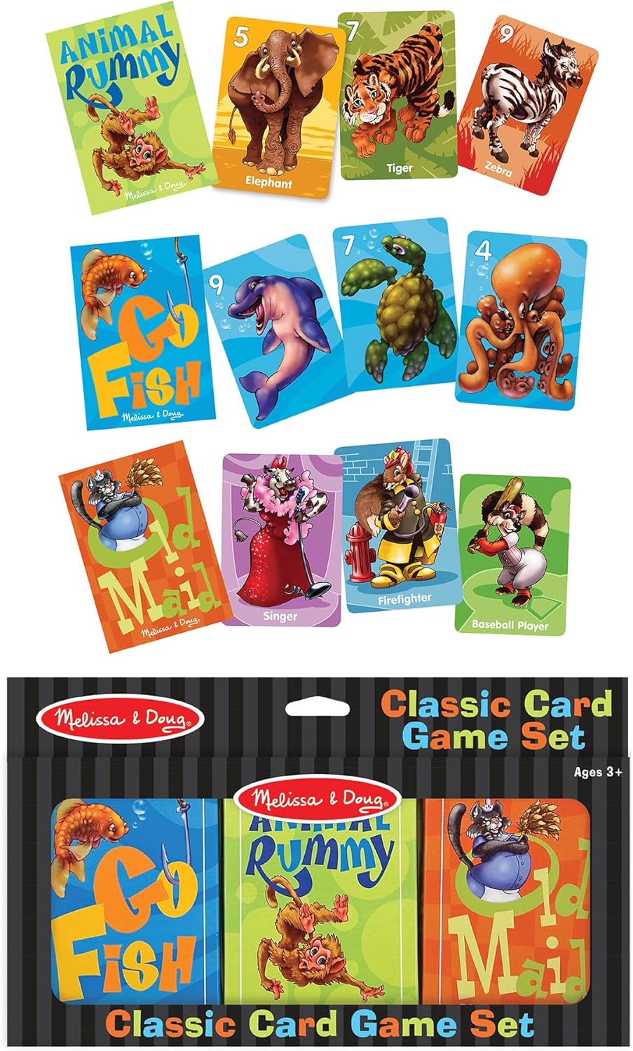 Classic Card Games Set - Old Maid, Go Fish, Rummy - FSC Certified