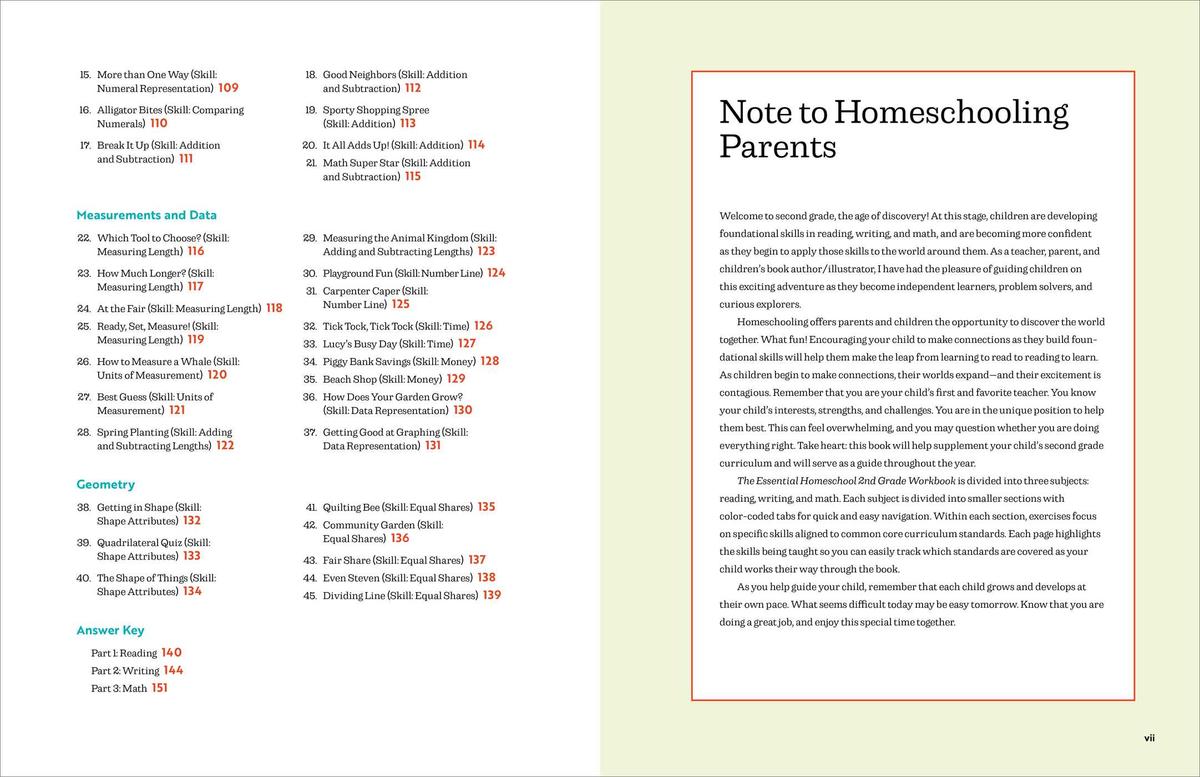 The Essential Homeschool 2nd Grade Workbook: 135 Fun Curriculum-Based Exercises to Build Skills in Reading, Writing, and Math