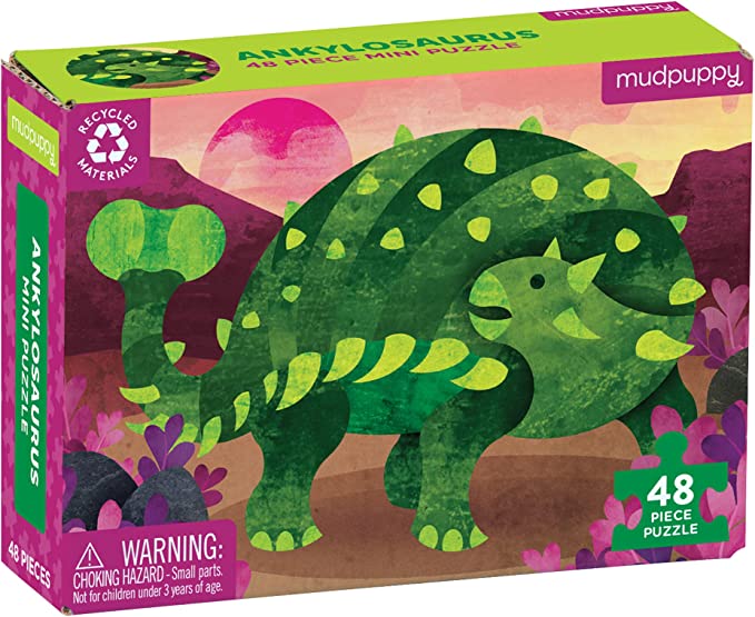 Mudpuppy Ankylosaurus Mini Puzzle, 48 Pieces, 8” x 5.75” – Perfect Family Puzzle for Ages 4+ – Jigsaw Puzzle Featuring a Colorful Illustration of a Dinosaur, Informational Insert Included