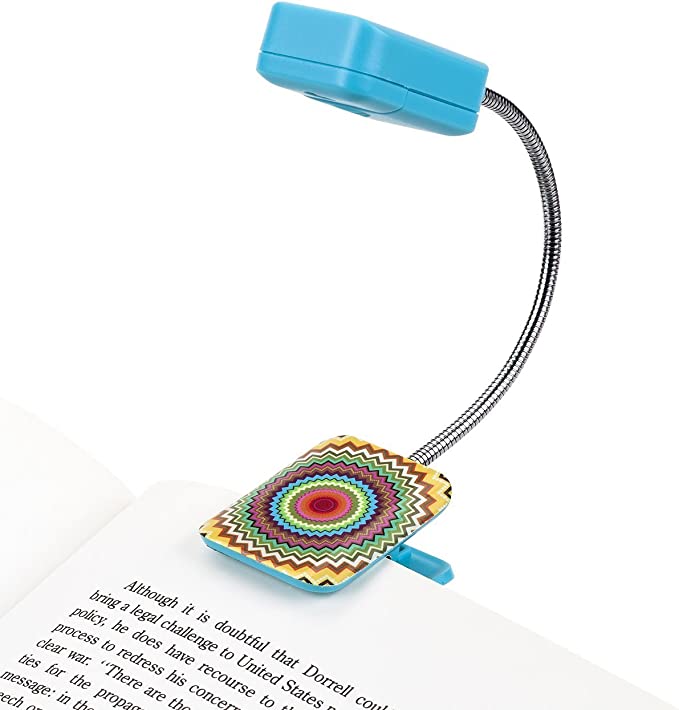 WITHit French Bull Clip On Book Light – Mosaic Zig – Square LED Reading Light for Books and eBooks, Reduced Glare, Portable and Lightweight, Cute Bookmark Light for Kids and Adults, Batteries Included