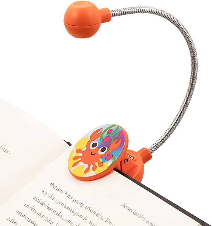 French Bull Clip On Book Light – Orange Crab Reading Light, Reduced Glare, Portable, Lightweight Bookmark Light for Kids & Adults, Batteries Included