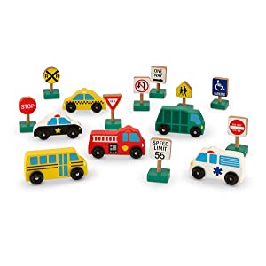Wooden Vehicles & Traffic Signs: 6 Cars and 9 Signs